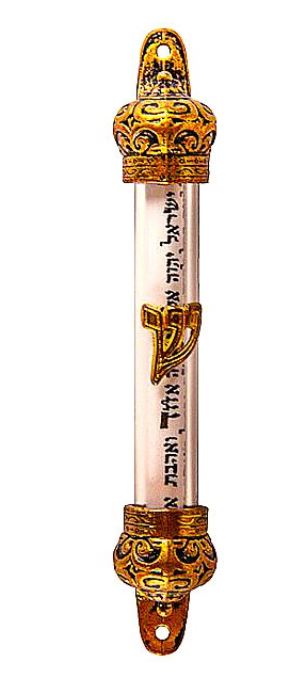 Gold Crown Clear Cylinder Mezuzah